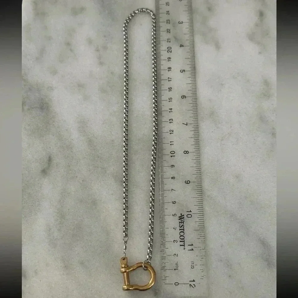 COPY - Gold Chain Two Tone Silver Horse Bit Shackle Necklace